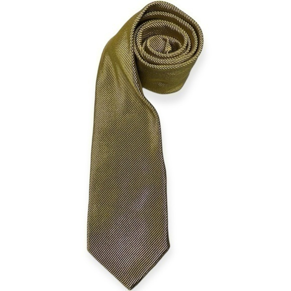 The Custom Shop Shirtmakers Size 3.75” x 58 Gold Navy Blue Micro Stripe Silk Tie